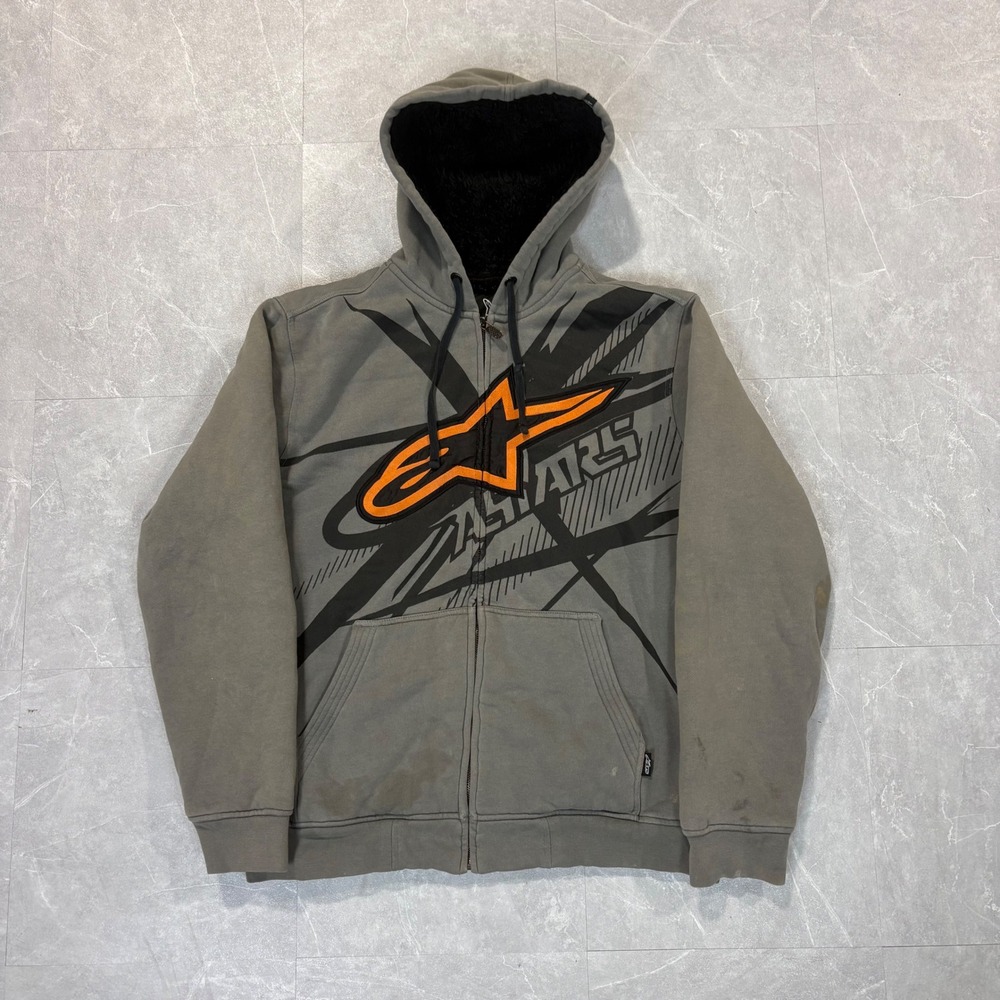 Alpinestars Mens Grey Sherpa Lined Full Zip Graphic Hoodie Sweatshirt Size M